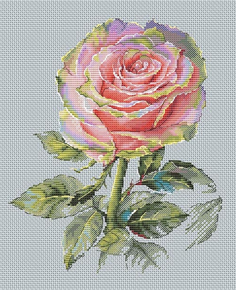 Rose Cross Stitch Pattern PDF Instant Download Art Cross Stitch Flower Cross Stitch Pink Cross Stitch Floral Cross Stitch Beautiful Xstitch