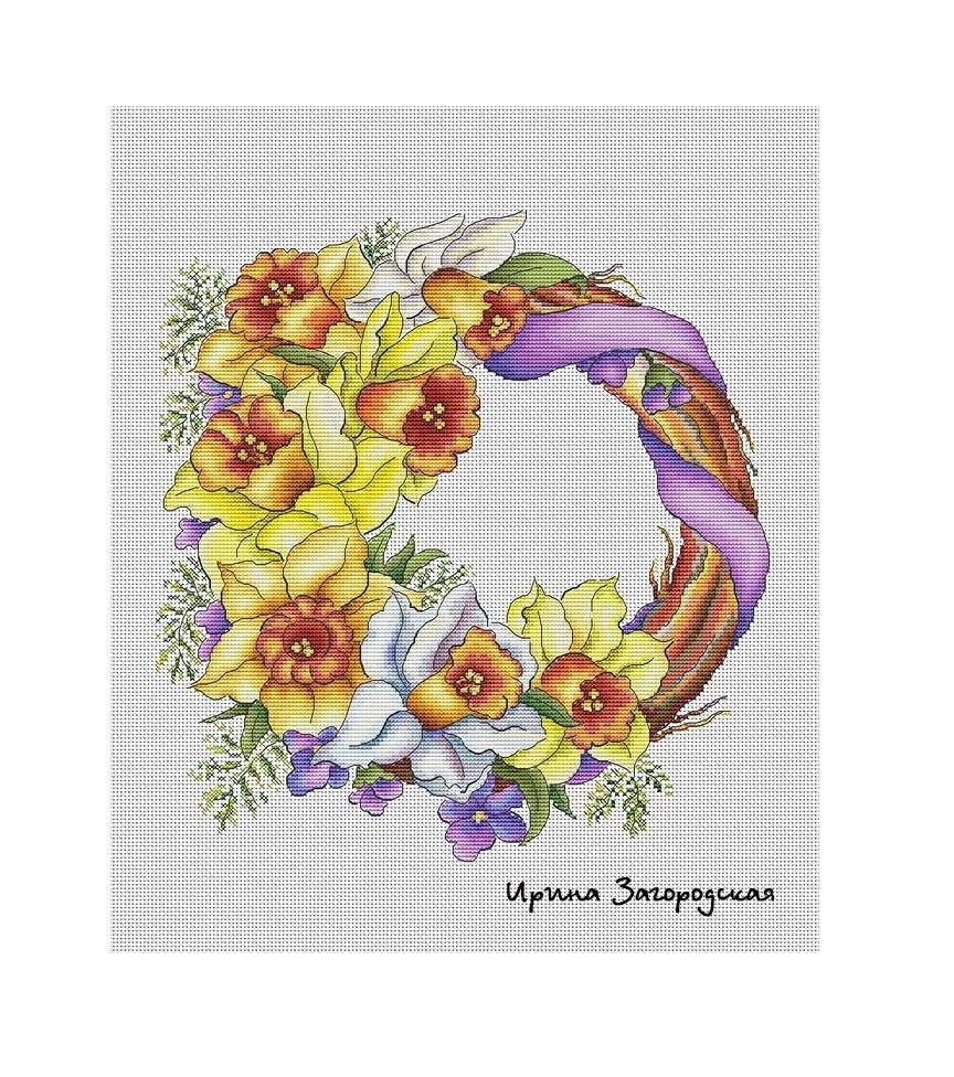 Венок схема вышивки. Схема вышивки венок. Авторская вышивка веночки. Схема вышивки весенних венков. Авторская схема венок.