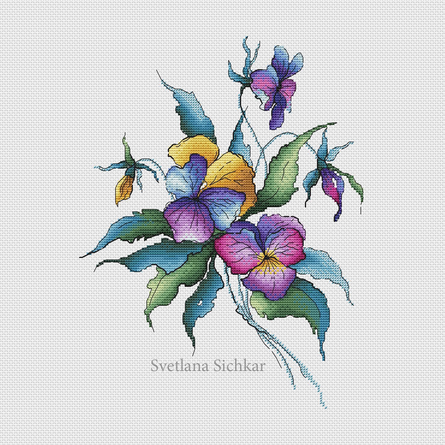 Violet Cross Stitch Pattern PDF Instant Download Summer Cross Etsy