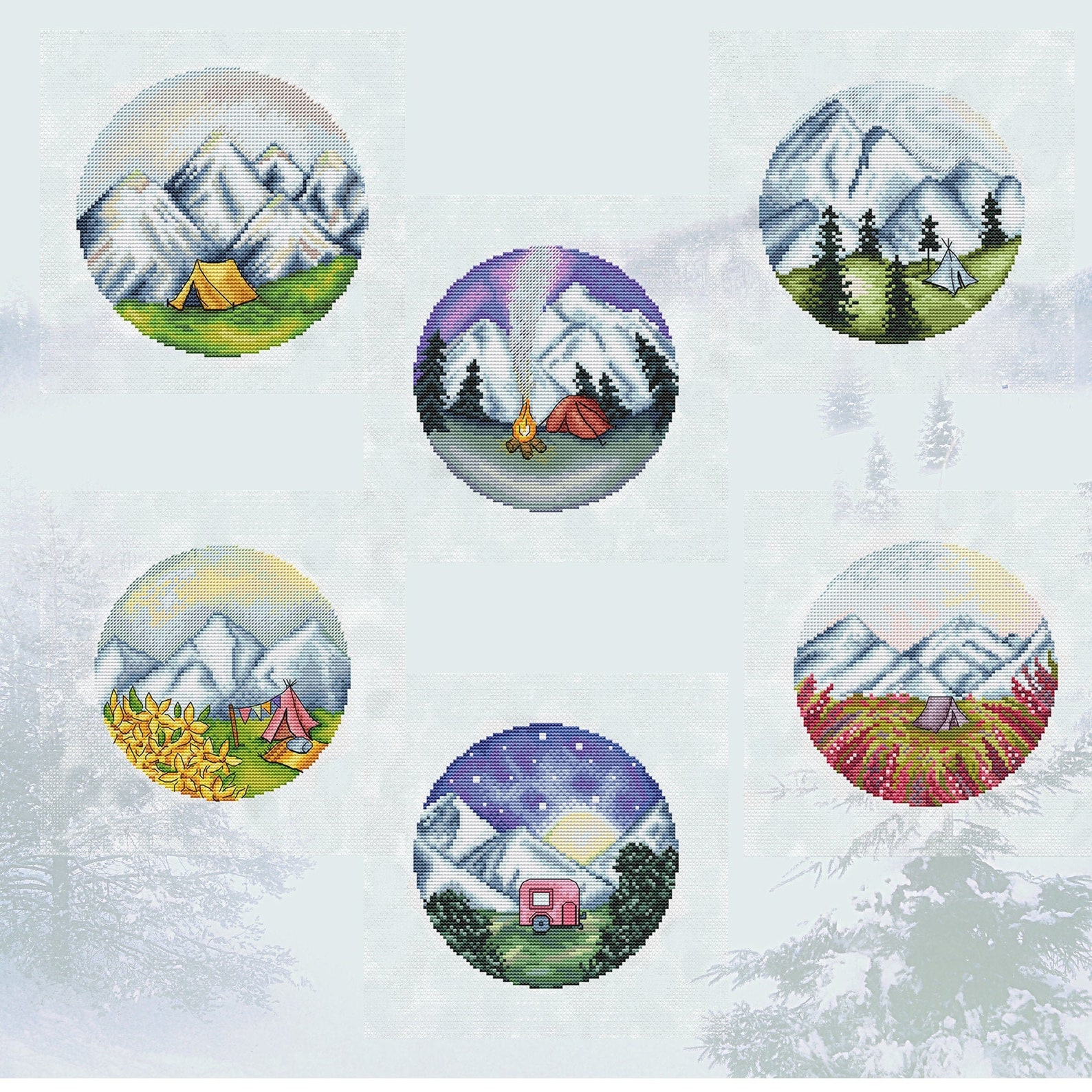 Camping Cross Stitch Pattern PDF Instant Download Mountain Etsy