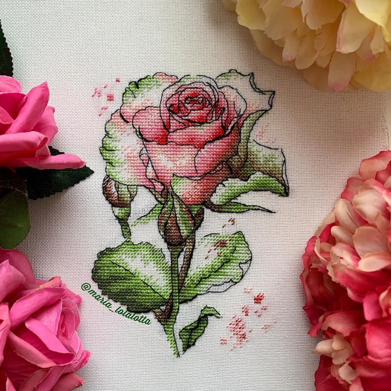 Rose Cross Stitch Pattern PDF Instant Download Flower Cross | Etsy