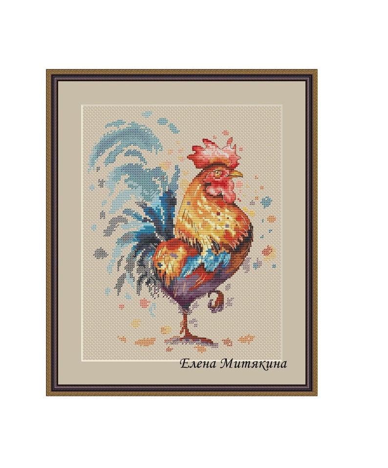 Rooster Cross Stitch Pattern PDF Instant Download Bright Cross Stitch Animal Cross Stitch Bird Cross Stitch Watercolor Cross Stitch Modern