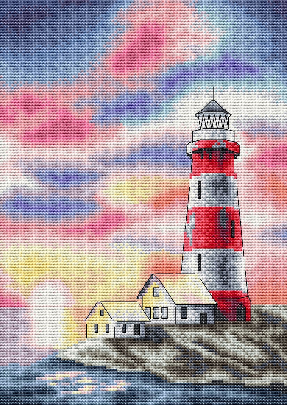Lighthouse Cross Stitch Pattern PDF Instant Download Sunset | Etsy
