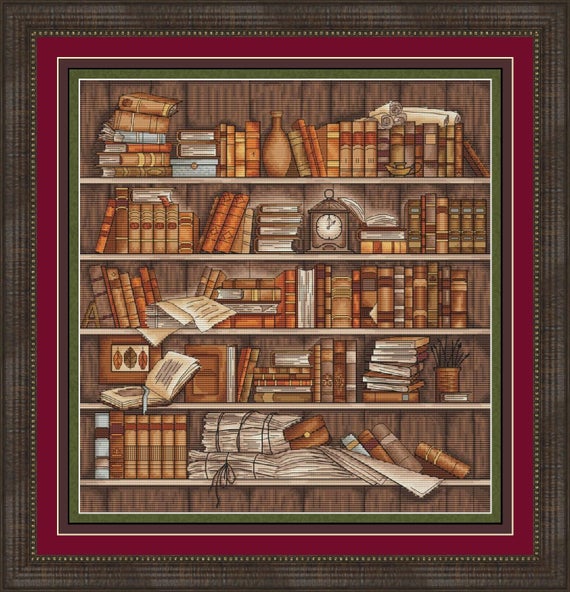 Book Cross Stitch Pattern PDF Instant Download Library Cross Etsy