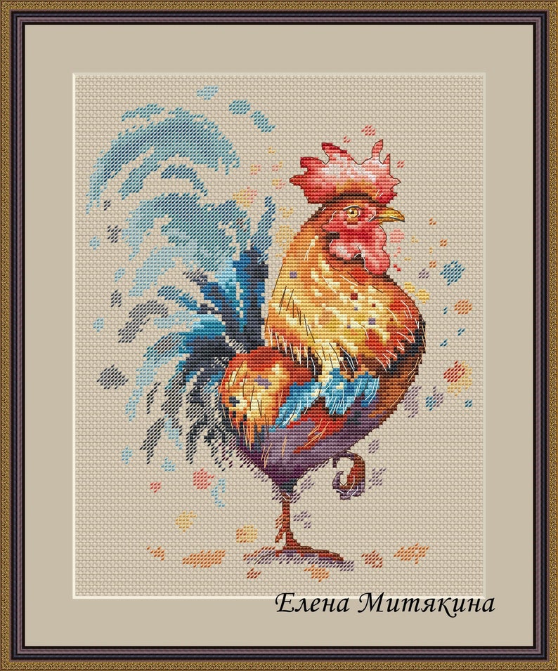 Rooster Cross Stitch Pattern PDF Instant Download Bright Cross Stitch Animal Cross Stitch Bird Cross Stitch Watercolor Cross Stitch Modern