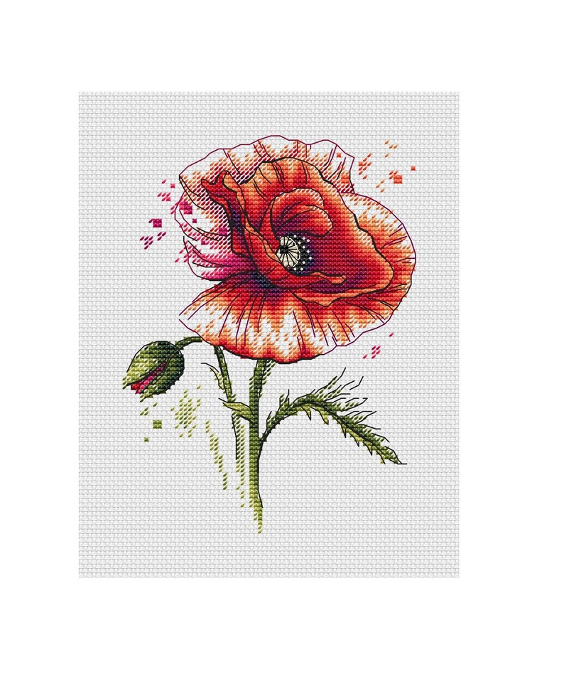 Poppy Cross Stitch Pattern PDF Instant Download Floral Cross Etsy