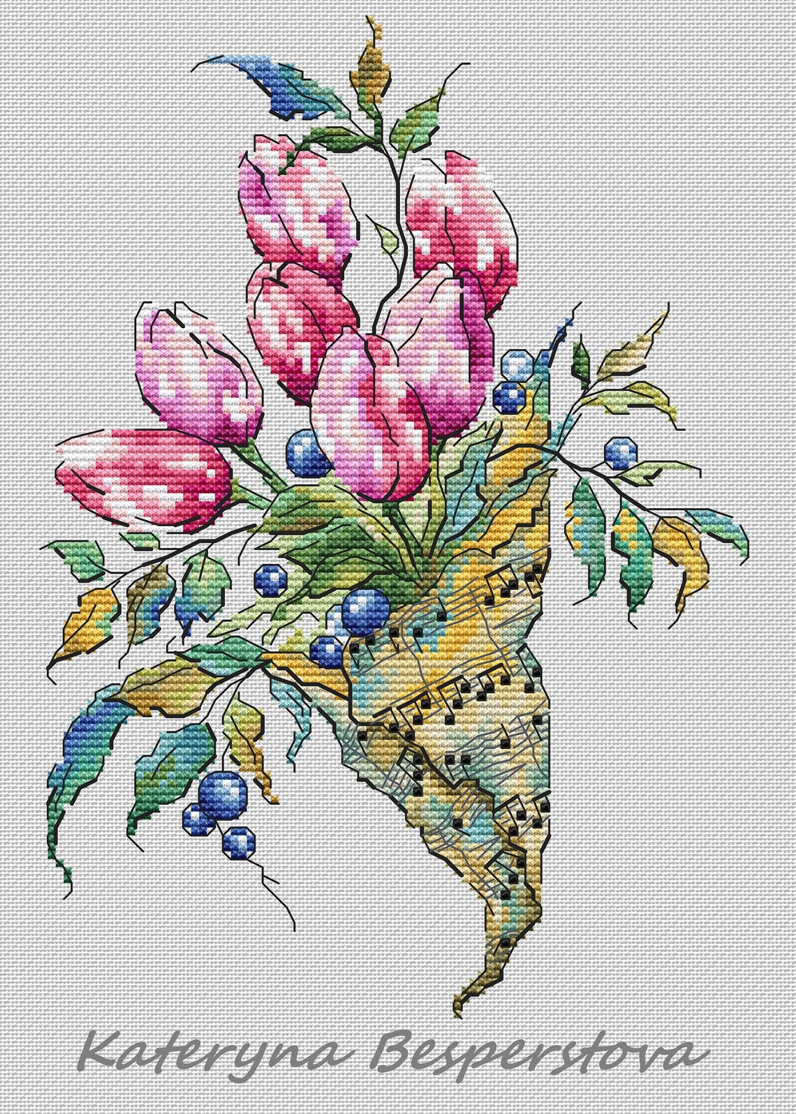 Tulip Cross Stitch Pattern PDF Instant Download Flower Cross | Etsy