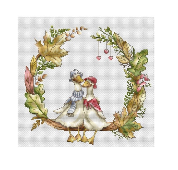 Goose Cross Stitch Pattern Pdf Instant Download Love Cross Stitch Couple Cross Stitch Wreath Cross Stitch Cute Cross Stitch Romantic Xstitch