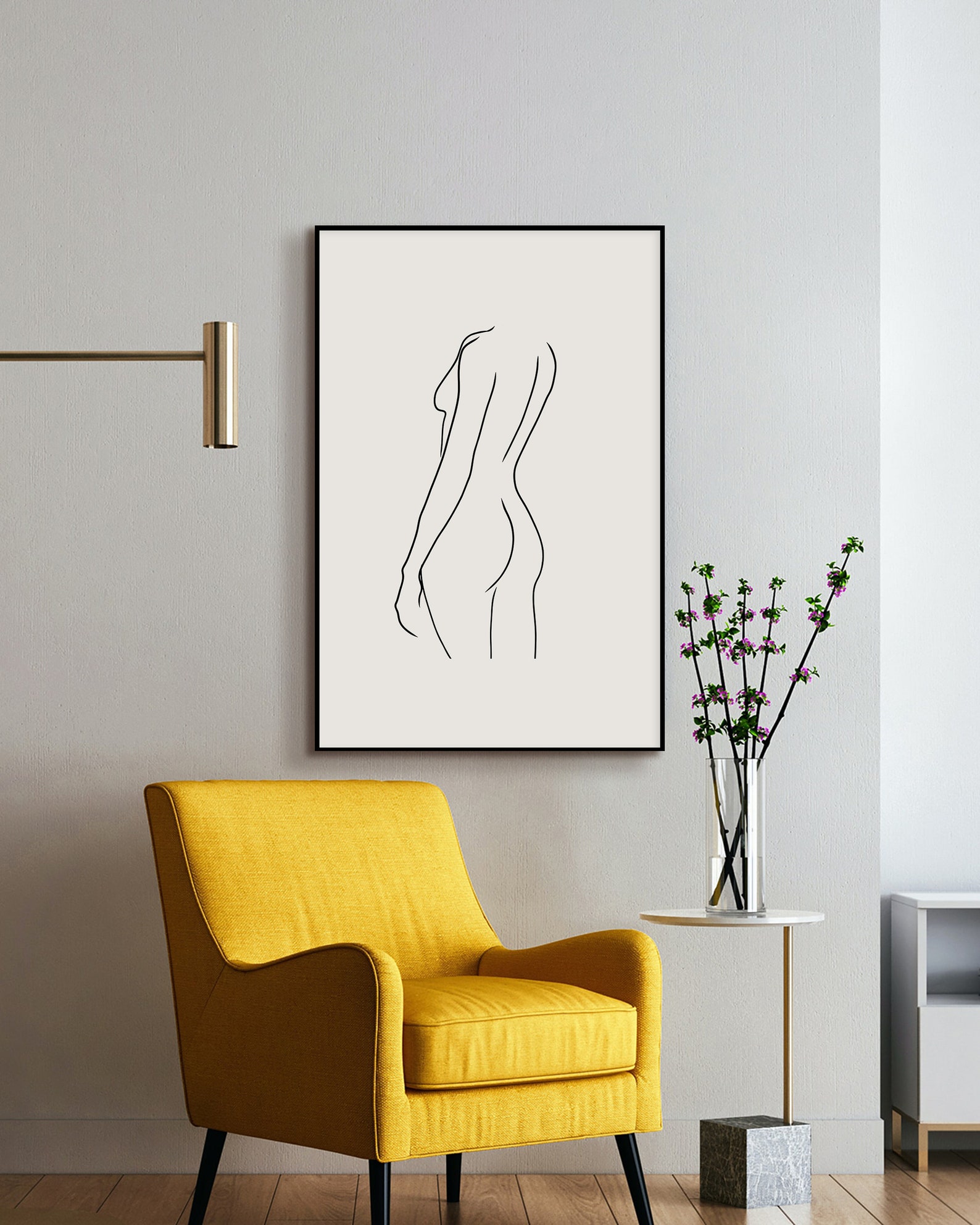 Woman Line Art Print, Female Figure Line Art, Naked Woman Wall Art Print, Abstract Woman Body