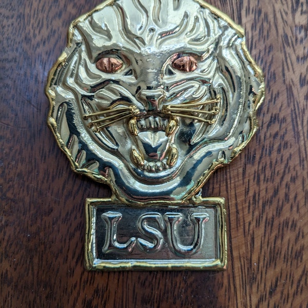 Vintage Retro Mixed Metal LSU Tigers SEC Pendant Large Handmade in Mexico 80s-90s