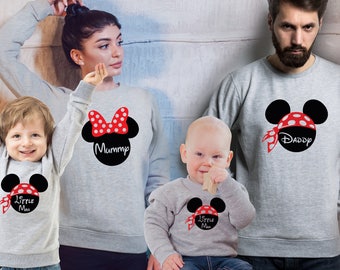 Customized Family Mickey Mouse heather grey sweatshirts and babys from 6-12 months old sweatshirt set.