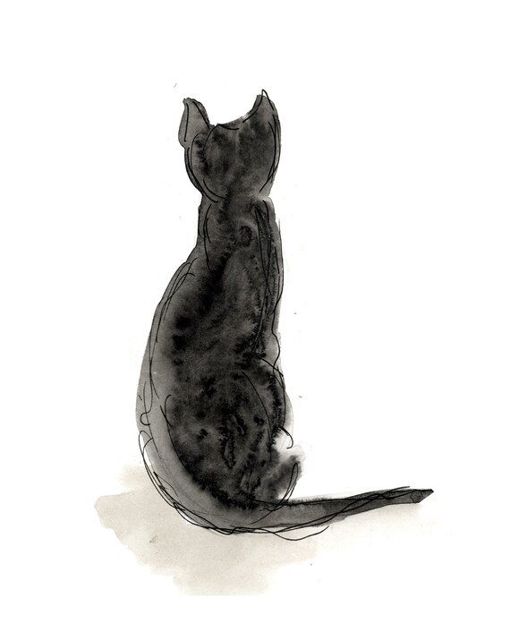 Minimalist Art Watercolour Paintings Cat Sketch Black Cat Poster Witchy Decor French Country Bedroom Wall Art Cat Lady Cat Lovers