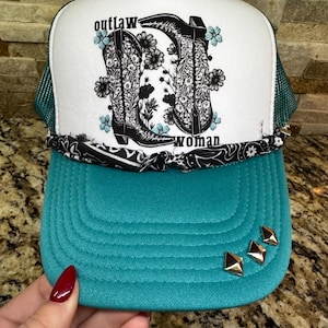 Western Trucker Hat, Outlaw Woman Trucker Hat, Mama Trucker Hat, Boots Trucker Hat, Bling Trucker Hat