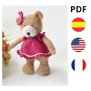 Teddy Bear Pattern. Knitting tutorial. Knitted teddy bear pattern. Teddy bear amigurumi. Pattern in Spanish, English, and French.