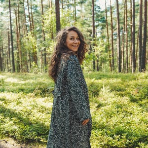 Linen Robe – Long Dressing Gown, Women’s Natural Loungewear, Lightweight Bathrobe, &quot;Lingonberry Grove&quot;