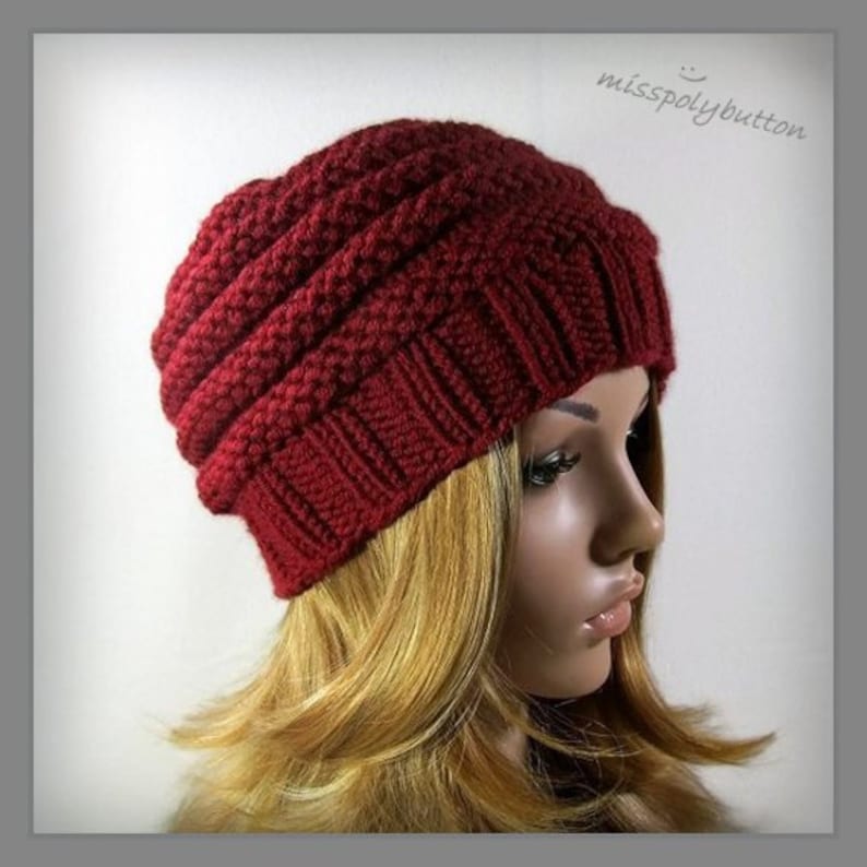 Knit Hat Womens Chunky Knitted Hat Beehive Beanie Hat Girls Hat Winter Hat Winter Accessories Accordian Hat Red Handknit Hat Fall Fashion