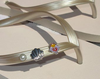 Charm Flip Flops, Tropical Beach Sandals, Summer Vacation Shoes, Shell Pearl Butterfly Dolphins