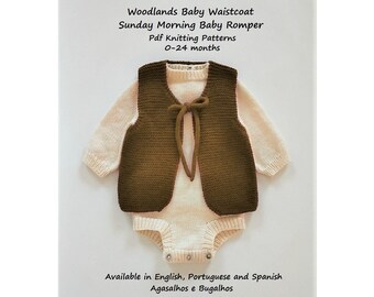 Pdf Knitting Patterns | Woodlands Baby Waistcoat Knitting Pattern and Sunday Morning Baby Romper Knitting Pattern | 0-24 Months