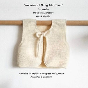 Woodlands Baby Waistcoat Knitting Pattern | PDF Knitting Pattern | Garter Stitch Vest | 0-24 Months (English, Portuguese and Spanish)