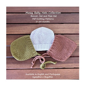 Baby Knitting Pattern | Mossy Baby Hats Collection | Bonnet, Hat and Pixie Hat Knit Patterns | 0-24 Months