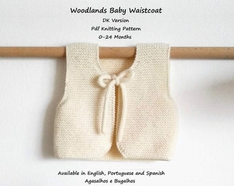 Modèle de tricot de gilet pour bébé Woodlands | Gilet bébé | Modèle de tricot PDF | Gilet point mousse | 0-24 mois