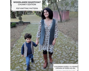 PDF Knitting Pattern | Woodlands Family Waistcoat Knitting Pattern | Chunky Edition | 1y-5XL