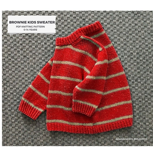 Brownie Kids Sweater Knitting Pattern | Drop Shoulder Sweater | Kids Sweater | PDF Knitting Pattern | 0-14 years