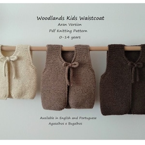 Woodlands Kids Waistcoat Knitting Pattern | Garter Stitch Vest | PDF Knitting Pattern | 0-14 years (English and Portuguese)
