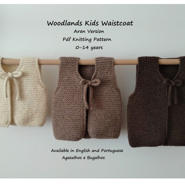 Woodlands Kids Waistcoat Knitting Pattern | Kids Waistcoat Pattern | Garter Stitch Vest | PDF Knitting Pattern | 0-14 years