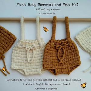 Picnic Baby Bloomers and Pixie Hat Knitting Pattern | PDF Knitting Pattern | 0-24 Months (English, Portuguese and Spanish)