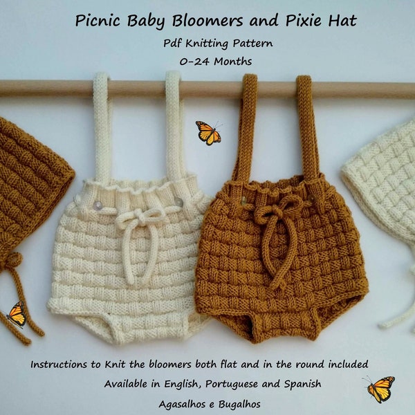 Picnic Baby Bloomers Knitting Pattern and Pixie Hat | Baby Shorts Pattern | PDF Knitting Pattern | 0-24 Months