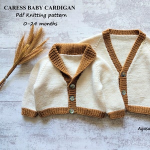 Caress Baby Cardigan Knitting Pattern | Top Down Cardigan | PDF Knitting Pattern | 0-24 Months (English, Portuguese and Spanish)