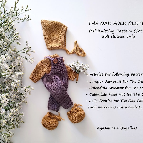 PDF Knitting Pattern | Clothes for The Oak Folk Doll Set M | Doll Clothes Pattern