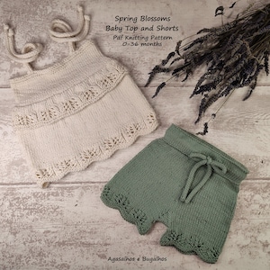 PDF Knitting Patterns Set | Spring Blossoms Baby Top and Shorts Knitting Pattern | 0-36 months (English and Portuguese)