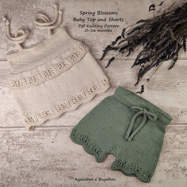 PDF Knitting Patterns Set | Spring Blossoms Baby Top and Shorts Knitting Pattern | 0-36 months (English and Portuguese)