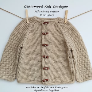 Cedarwood Kids Cardigan Knitting Pattern | Top Down Cardigan | Garter Stitch Kids Cardigan | PDF Knitting Pattern | 0-14 years