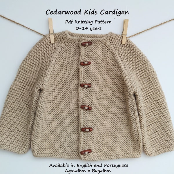 Cedarwood Kids Cardigan Knitting Pattern | Top Down Cardigan | Garter Stitch Kids Cardigan | PDF Knitting Pattern | 0-14 years