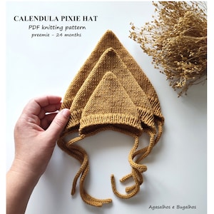 カレンデュラ ベビー ピクシー ハットの編み図 | PDF 編み図 |未熟児 - 24 か月 (英語とポルトガル語)