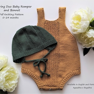 Spring Duo Baby Romper and Bonnet Knitting Patterns | 0-24 months (English and Portuguese)