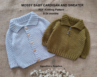 PDF Knitting Pattern | Mossy Baby Cardigan and Sweater Knitting Pattern Set | 0-24 Months