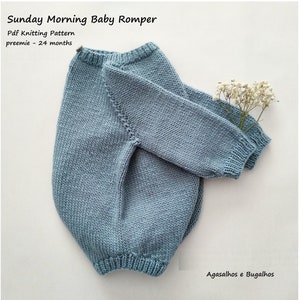 Sunday Morning Baby Romper Knitting Pattern | PDF Knitting Pattern | preemie-24 months (English, Portuguese and Spanish)