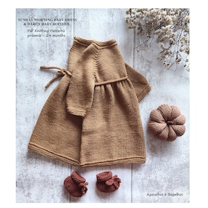 Sunday Morning Baby Dress and Darcy Baby Booties Knitting Pattern | PDF Knitting Pattern | preemie-24 Months (English and Portuguese)