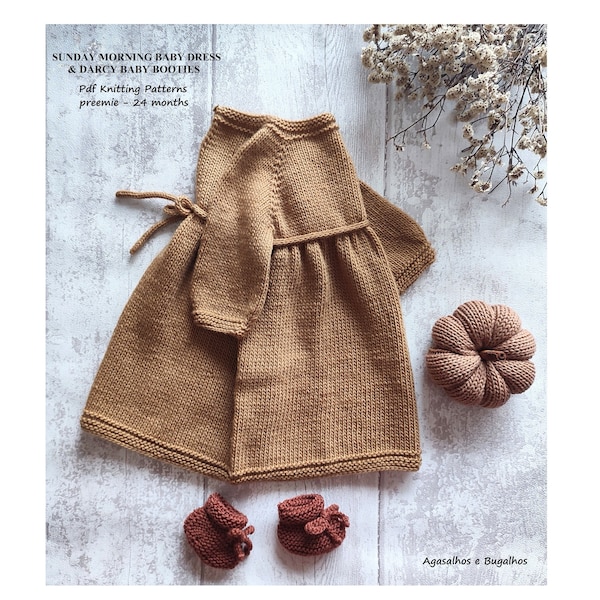 Sunday Morning Baby Dress and Darcy Baby Booties Knitting Pattern | PDF Knitting Pattern | preemie-24 Months