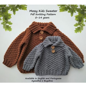 Mossy Kids Sweater Knitting Pattern | Kids Sweater Pattern | PDF Knitting Pattern |  0-14 years (English and Portuguese)
