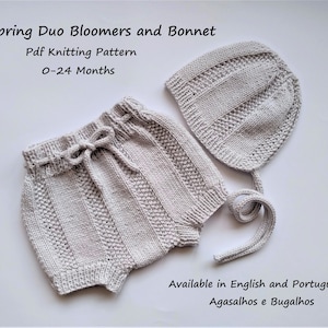 Spring Duo Baby Bloomers and Bonnet Knitting Pattern | PDF Knitting Pattern | 0-24 Months (English and Portuguese)