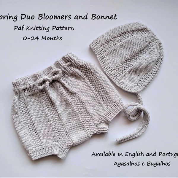 Spring Duo Baby Bloomers Patron de tricot et bonnet | Modèle de short pour bébé | Modèle de tricot PDF | 0-24 mois