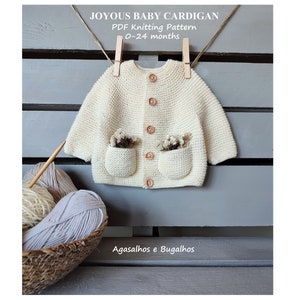 Joyous Baby Cardigan Knitting Pattern | Garter Stitch Baby Cardigan | PDF Knitting Pattern | 0-24 Months