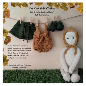 PDF Knitting Pattern | Clothes for The Oak Folk Doll Set G | Doll Clothes Pattern (English and Portuguese)