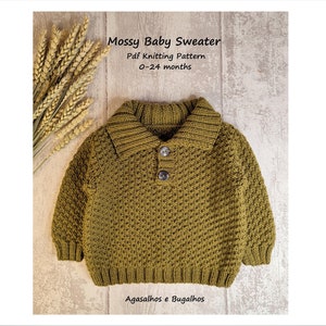 Mossy Baby Sweater Knitting Pattern | Drop Shoulder Jumper | PDF Knitting Pattern | 0-24 Months (English and Portuguese)