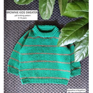 Brownie Kids Sweater Knitting Pattern | Drop Shoulder Sweater | PDF Knitting Pattern | 0-14 years (English, Portuguese and Spanish)